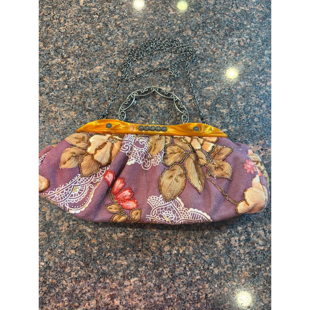 Vintage Velia Tortoise Frame Beaded Floral Clutch - Picture 12 of 12